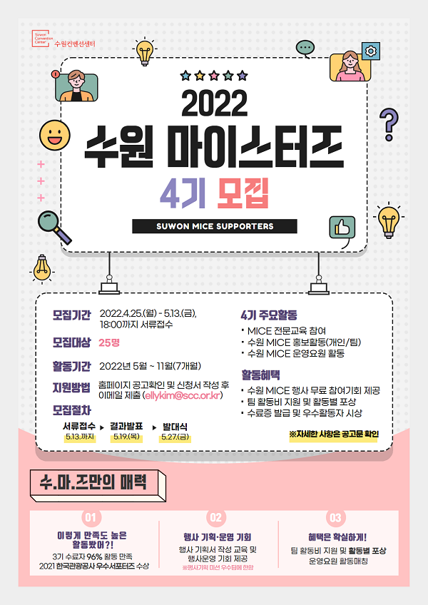 (서포터즈) 2022 수원 마이스터즈(MICEters) 4기 신규모집 공고-poster