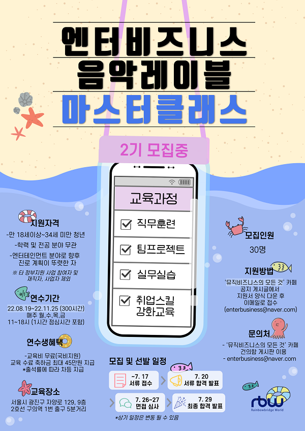 (교육/강연) 2022 엔터비즈니스 음악 레이블 마스터 클래스 2기 모집-poster