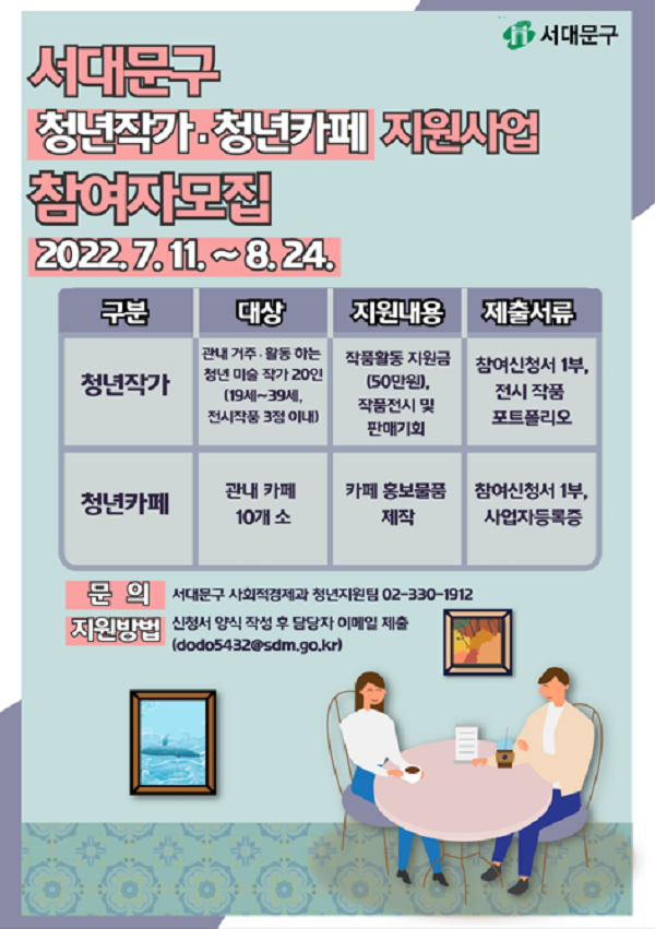 (지원 사업) 청년 카페&예술 지원 사업 참여자 공개 모집(2022 청년정책 거버넌스 활성화 지원 사업)-poster