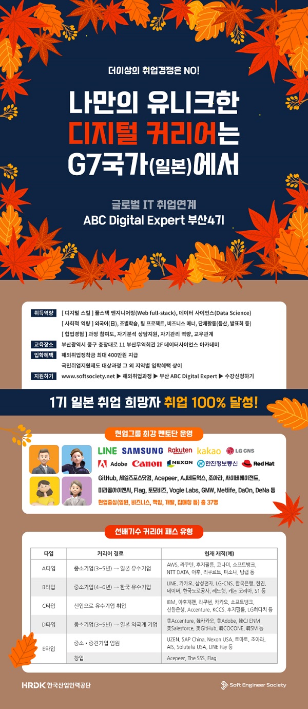 (취업/창업) 소프트앤지니어 소사이어티 부산 4기 ABC Digital Expert 일본 IT취업연계과정-poster